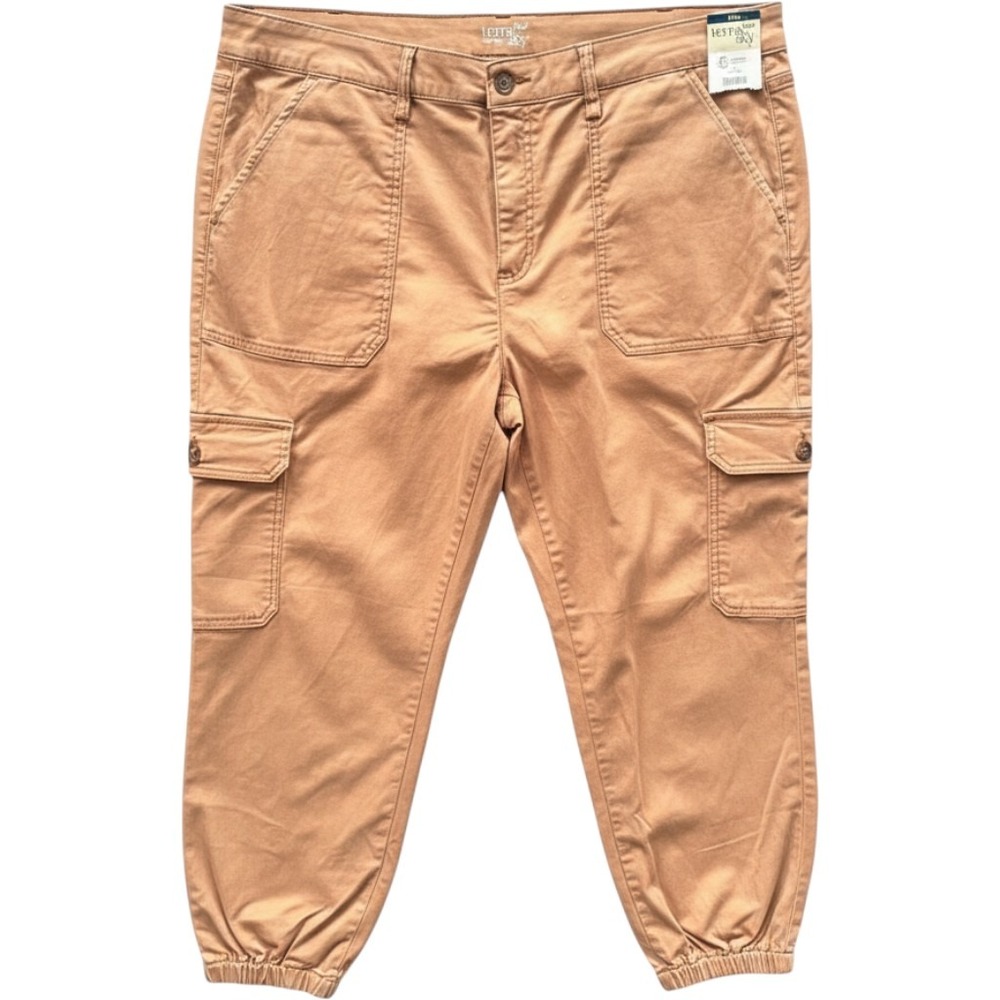 Terra & Sky Womens Plus 20W Cargo Jogger Pants Camel Tan Stretch Twill